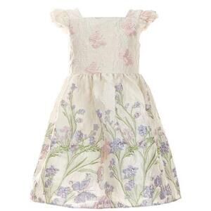 Rare Editions Lace Dress with Pink and Lavender Embroidery